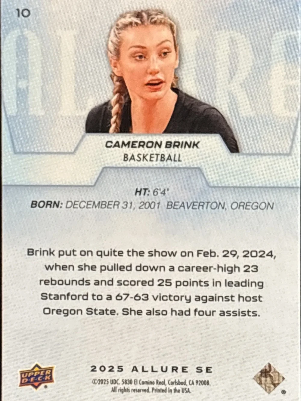 Allure Cameron Brink Basketball Trading Card
